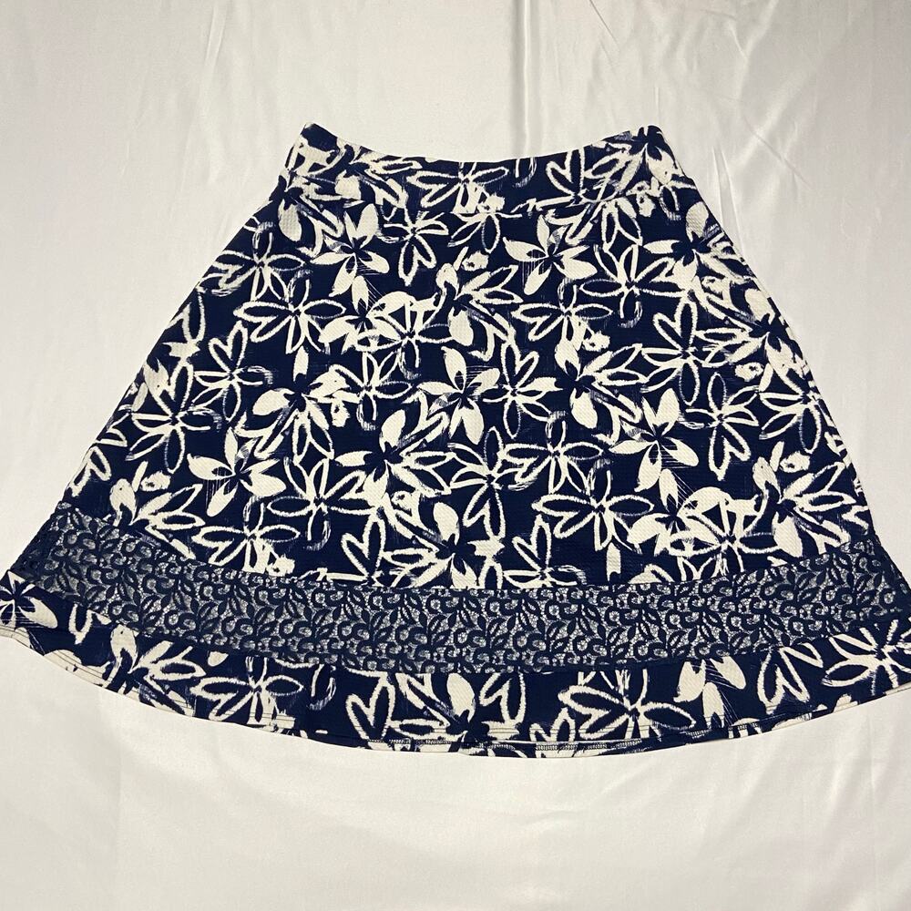 Studio 253 Skirt Navy Blue Floral Lace Stretch Flared Large Elastic Waist Large